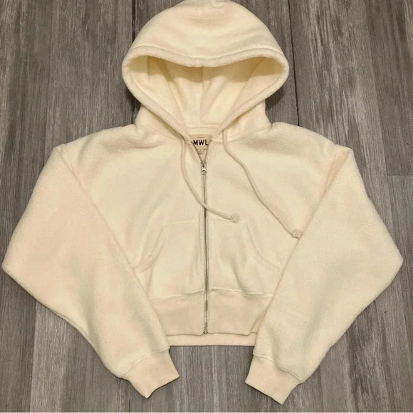 MWL Madewell Sherpa Zip-Front Drawstring Hoodie Sweatshirt Size M Cropped - Picture 3 of 11